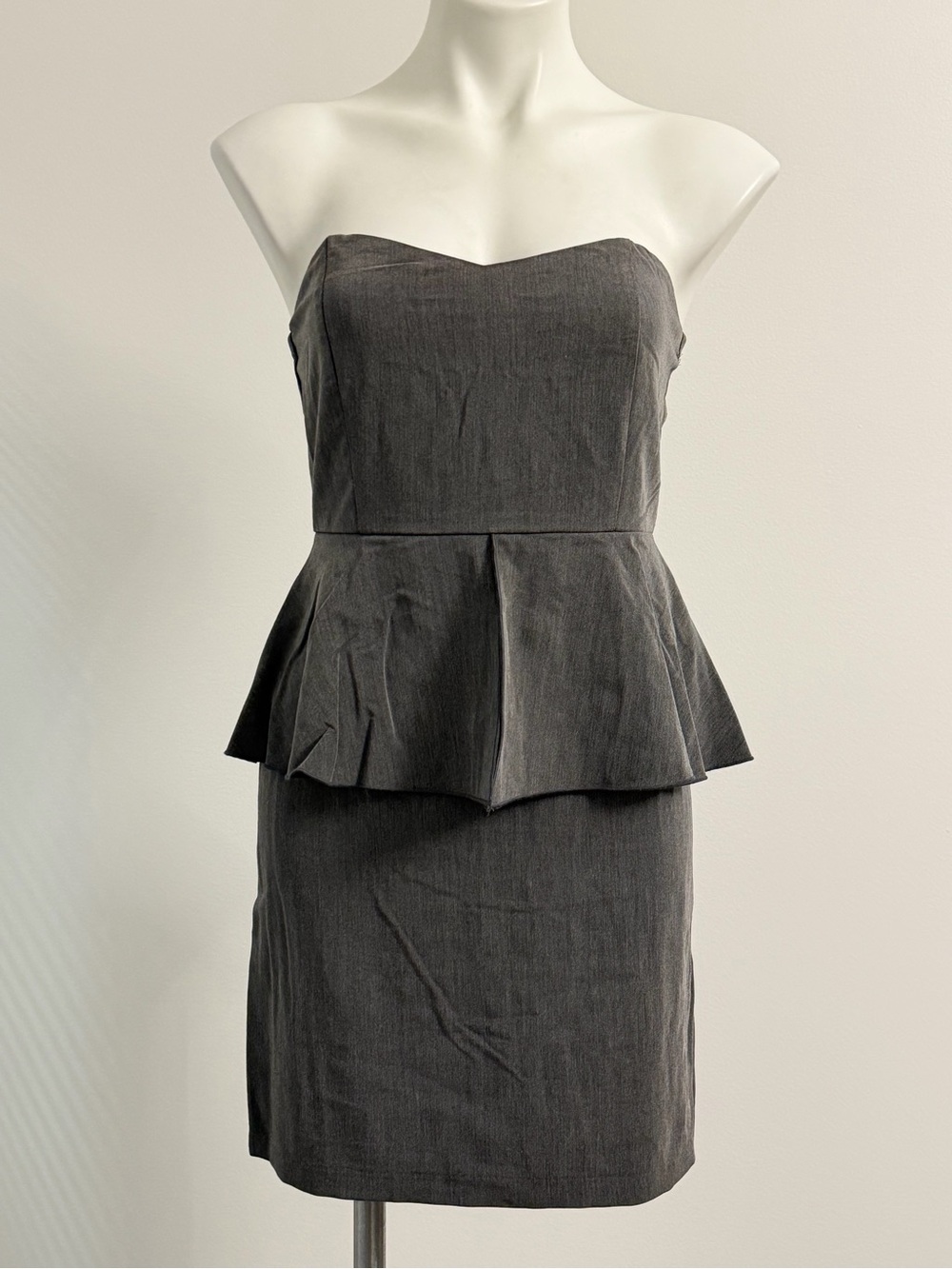 Lovely Day Strapless Grey Peplum Dress -